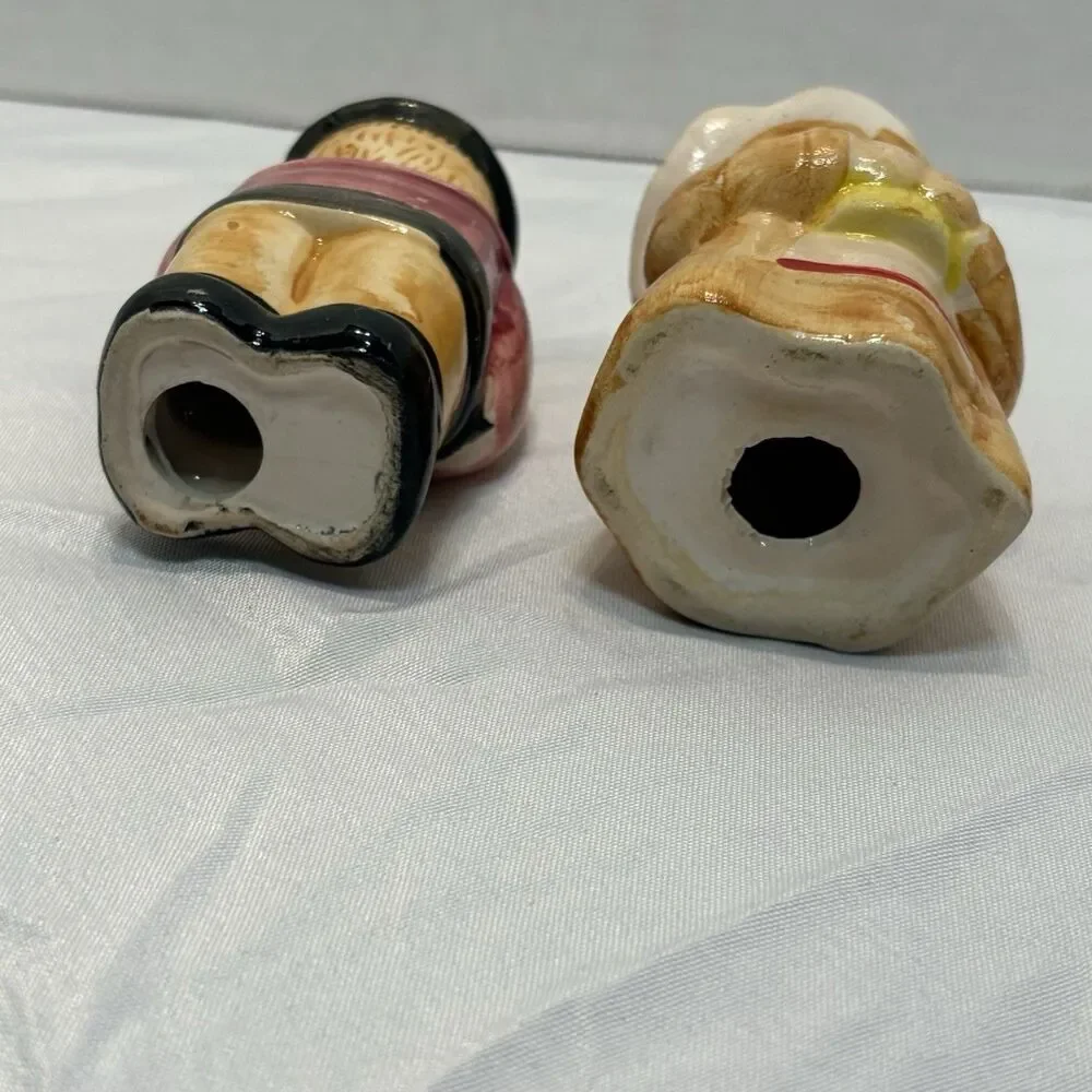 Vintage Pilgrim Salt And Pepper Shakers Man Woman Porcelain 4.25 in multicolor